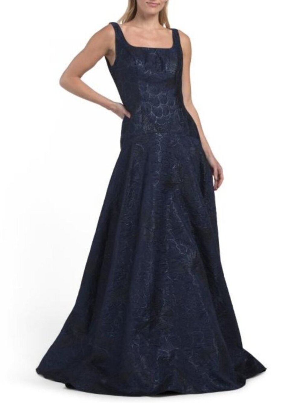 RENE BY RENE RUIZ Sleeveless Dropped Waist Jacquard Gown